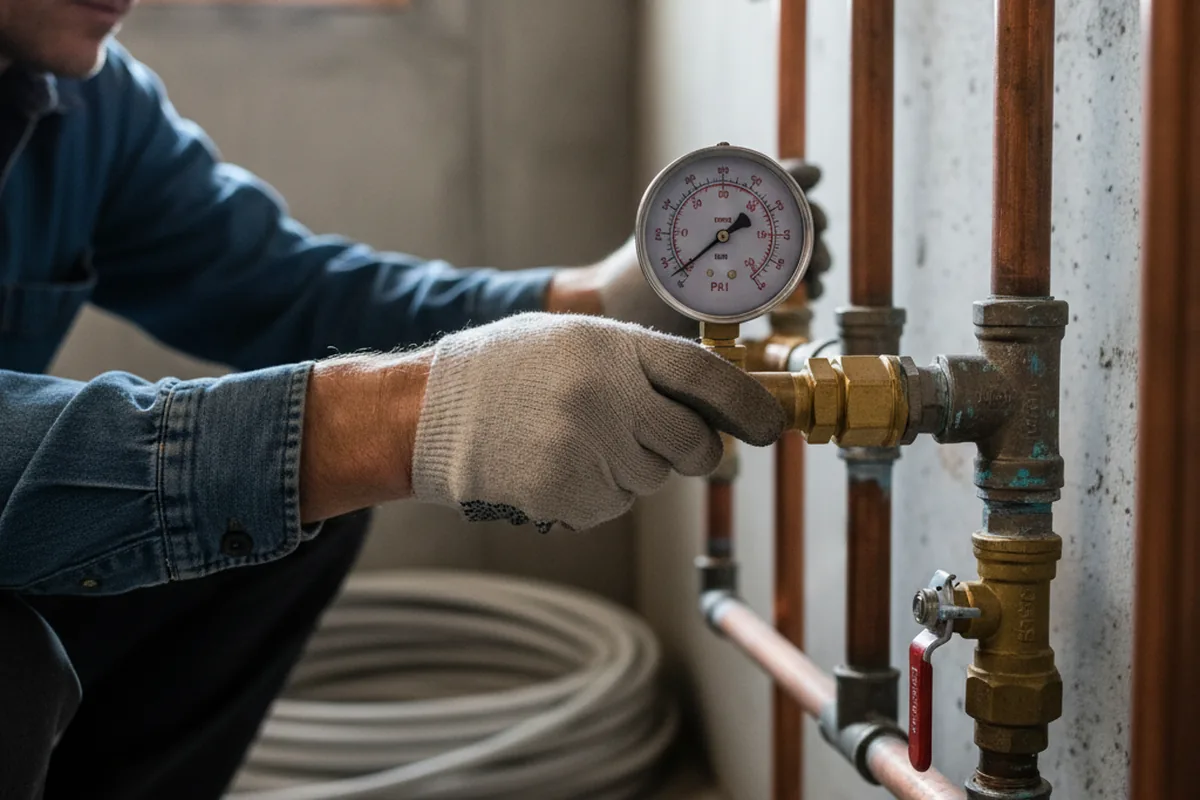 Pressure testing a repaired line during Water Line Repair in Woosung
